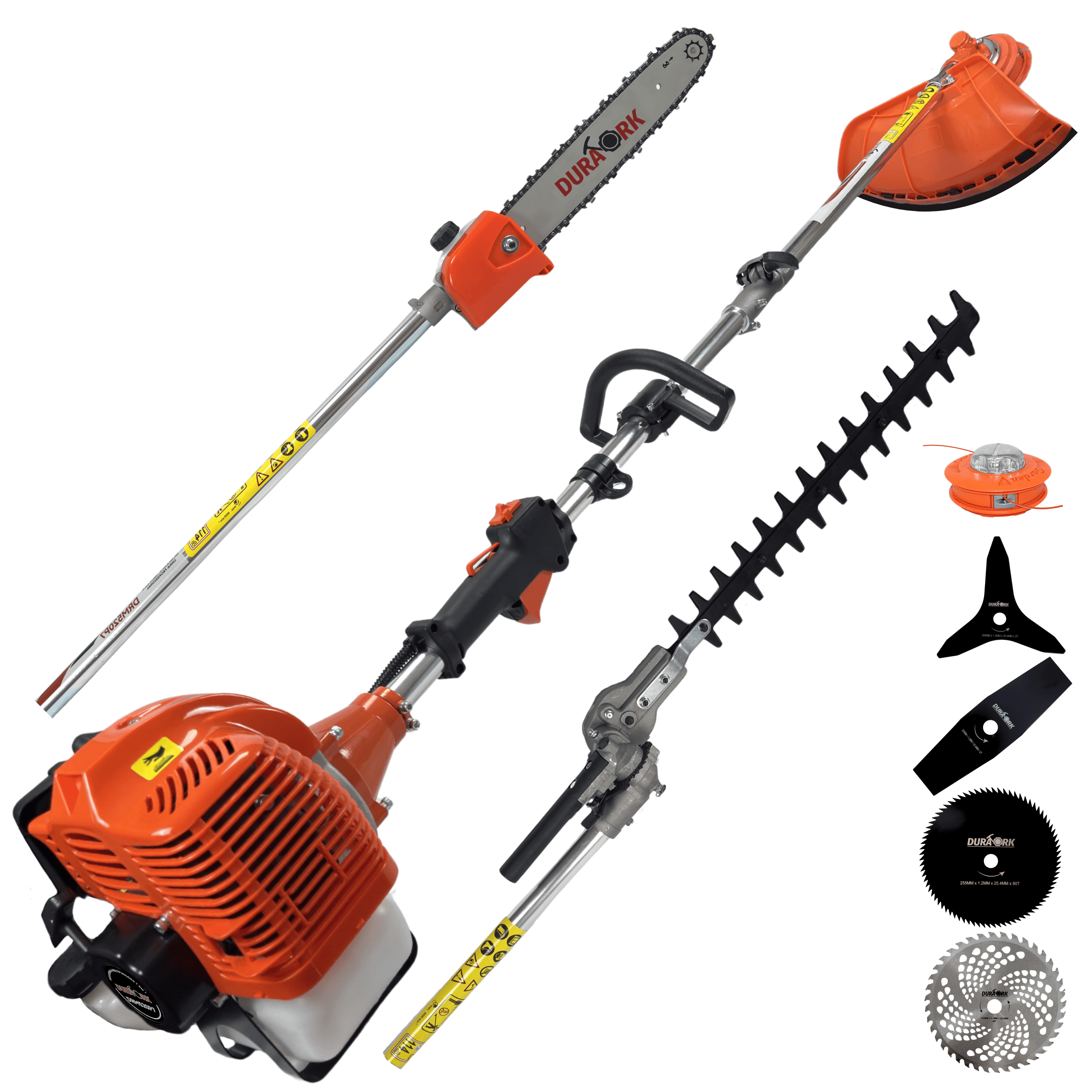 Roçadeira Multifuncional 7 Em 1 Duratork DRM520P7 Á Gasolina 2T 52cc 2,5HP C/ Podador De Galhos, Podador De Cerca Viva, Nylon Recarga Rápida e EPI'S