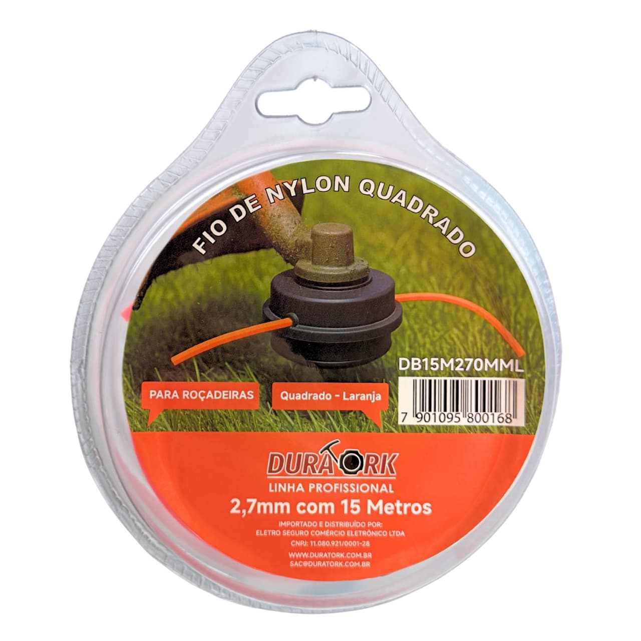 Blister Fio De Nylon Quadrado Para Roçadeiras Duratork DB15M270MML Com Espessura 2,70mm, Comprimento De 15 Metros Cor Laranja